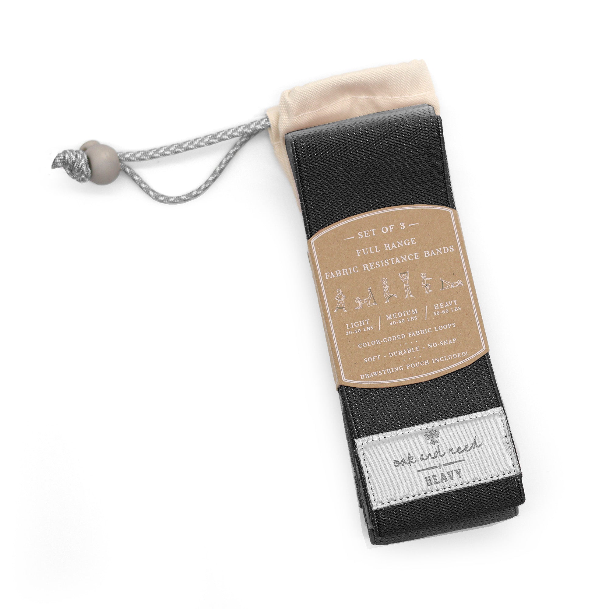 Set of 3 Fabric Power Loops with Drawstring Canvas Pouch