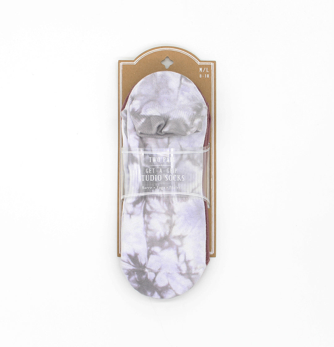 2PK Get-a-Grip Studio Socks, Tie Dye + Solid