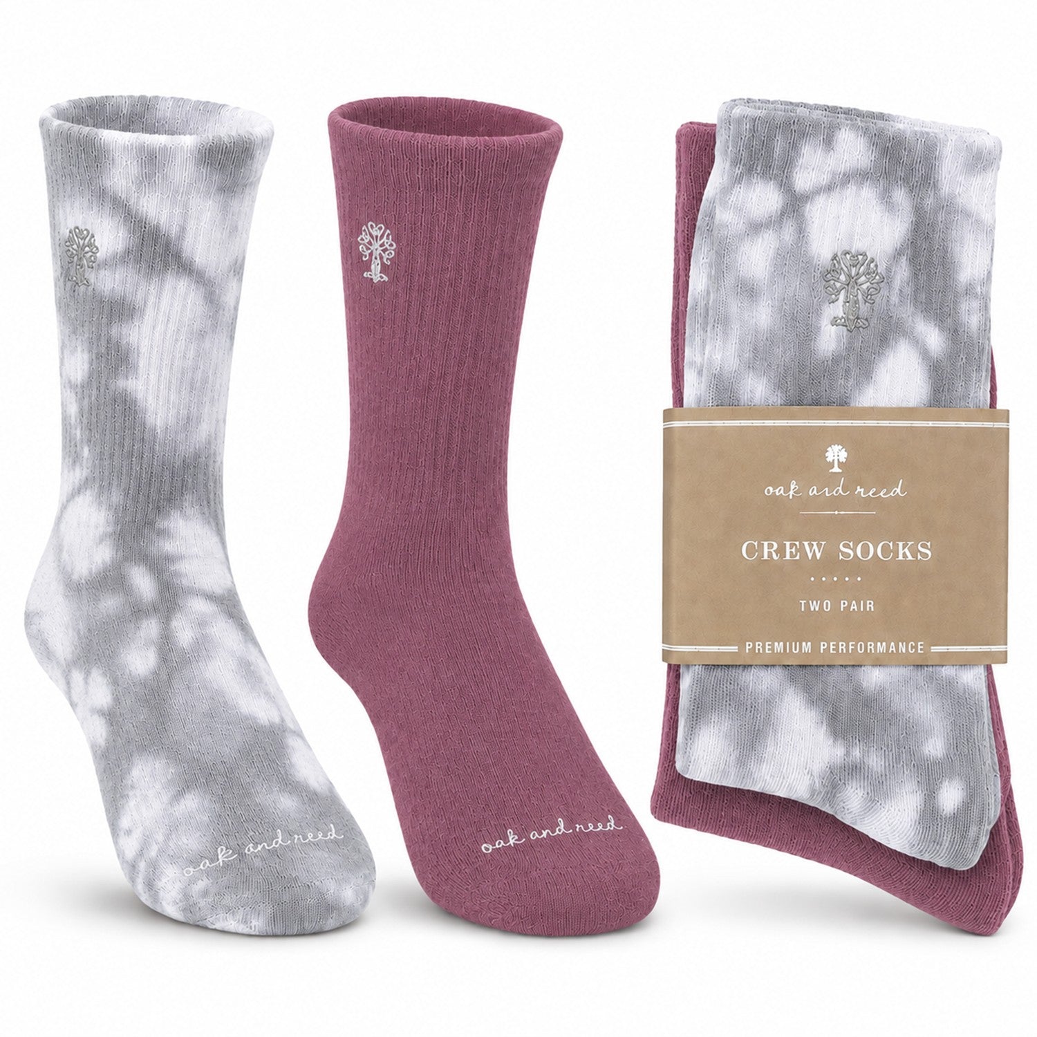 2PK Crew Socks, Tie Dye + Solid
