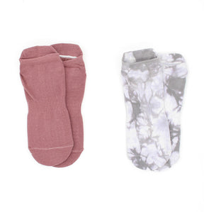 2PK Get-a-Grip Studio Socks, Tie Dye + Solid